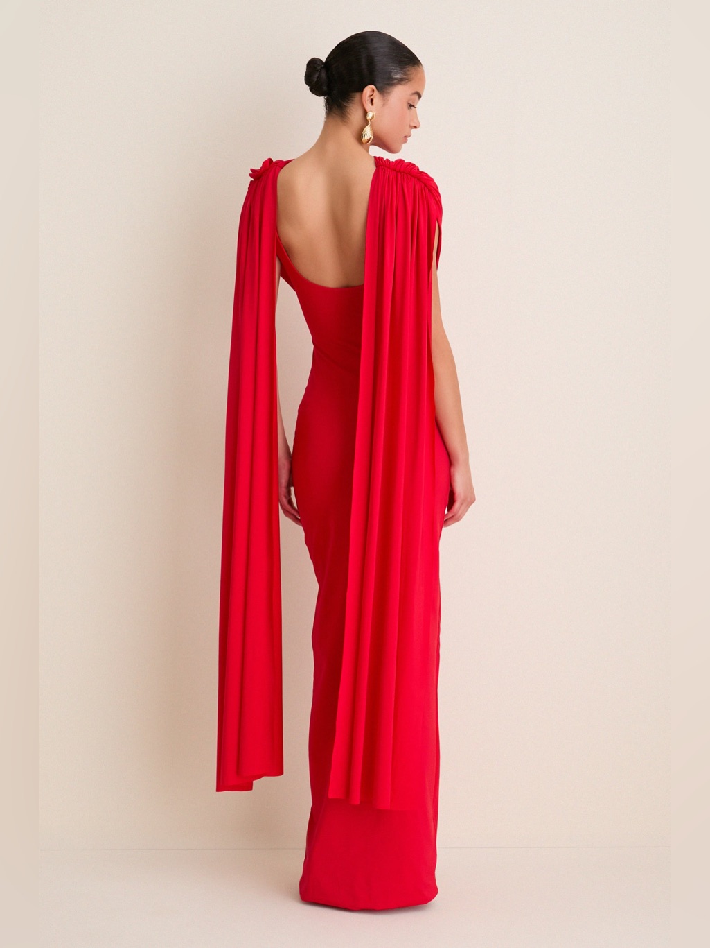 Nwt Maygel Coronel Exclusive Red Batista Long Maxi Cape Dress One Size — image 3 of 8